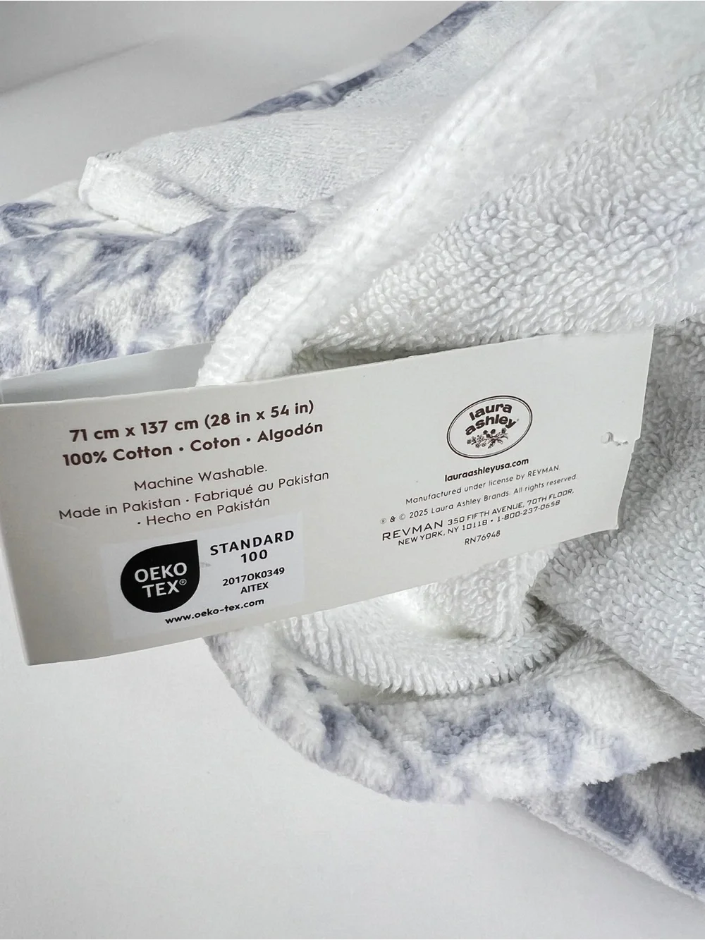 Laura Ashley Bath Towels Blue White Floral Soft Velour Cotton 2 Pc Set NEW